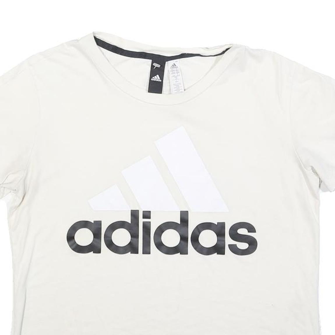 ADIDAS Womens White Cotton Blend Graphic T-Shirt L Short Sleeve Crew Neck Logo