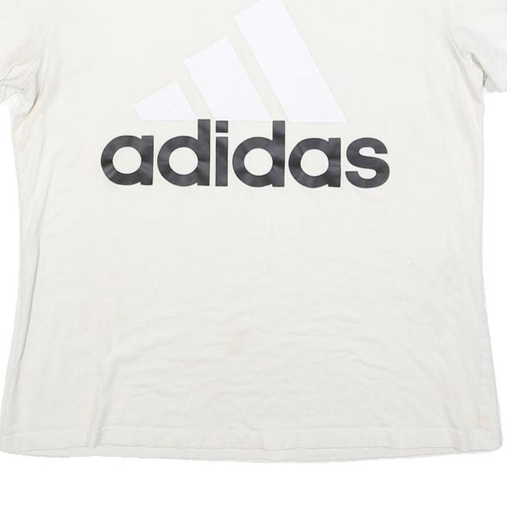 ADIDAS Womens White Cotton Blend Graphic T-Shirt L Short Sleeve Crew Neck Logo
