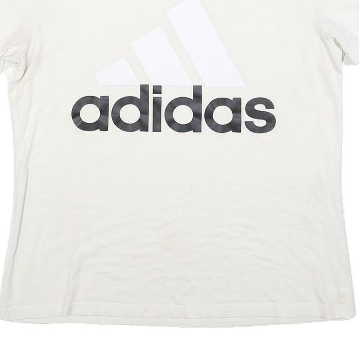 ADIDAS Womens White Cotton Blend Graphic T-Shirt L Short Sleeve Crew Neck Logo
