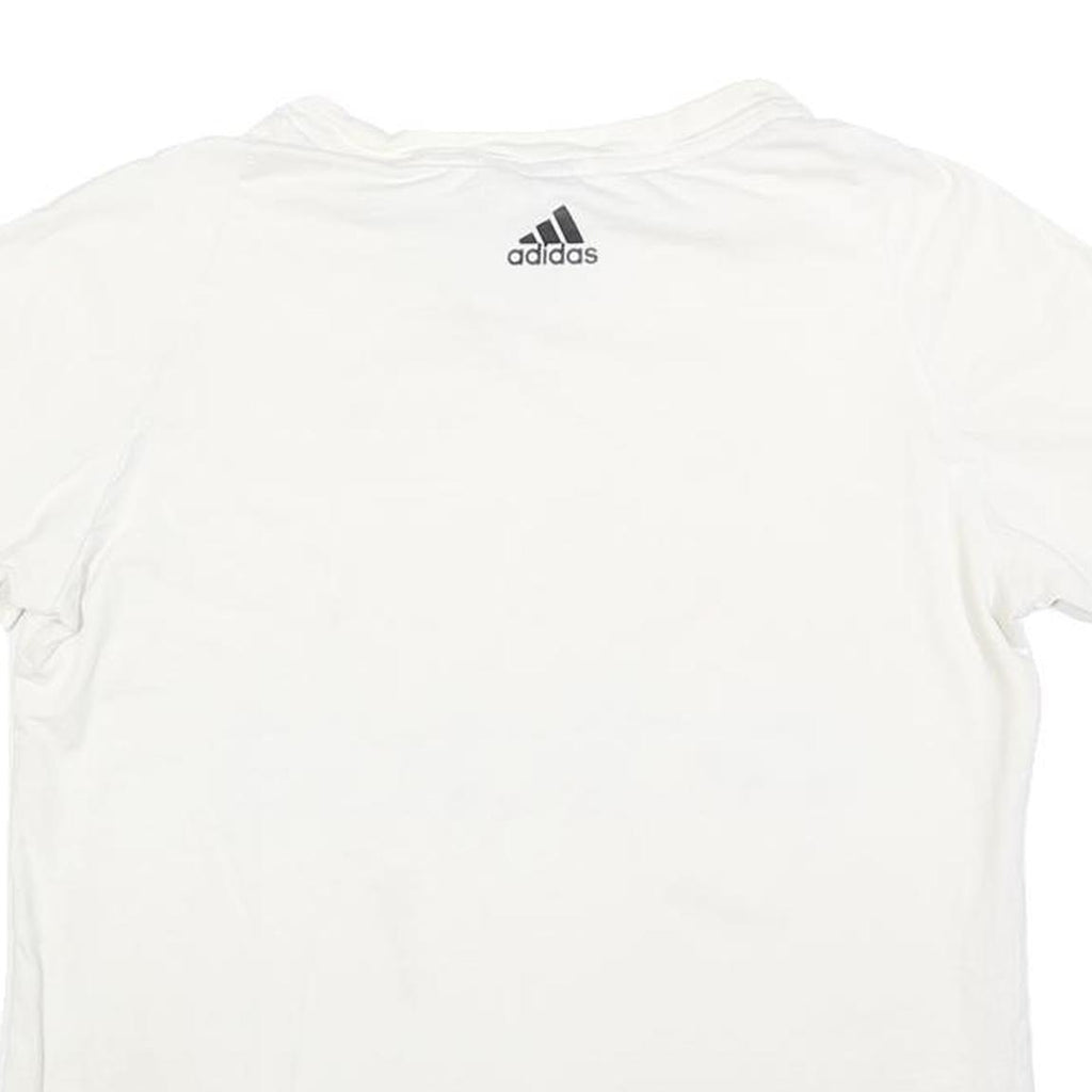 ADIDAS Womens White Cotton Blend Graphic T-Shirt L Short Sleeve Crew Neck Logo