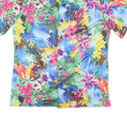 Mens Blue Floral Hawaiian Shirt L Tropical Pattern Bright Vacation Beachwear