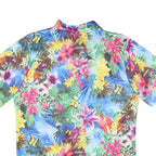 Mens Blue Floral Hawaiian Shirt L Tropical Pattern Bright Vacation Beachwear
