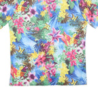 Mens Blue Floral Hawaiian Shirt L Tropical Pattern Bright Vacation Beachwear