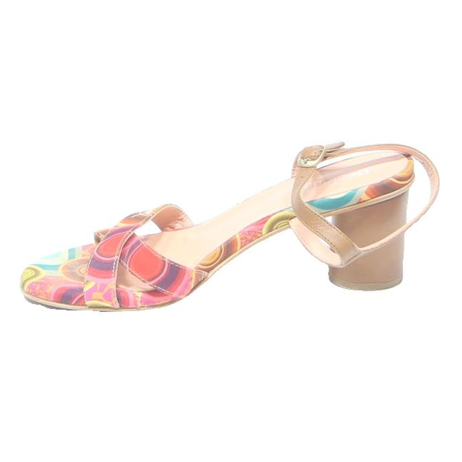 DESIGUAL Womens Colourful Block Heel Sandals Synthetic UK 4 Stylish Summer Shoes