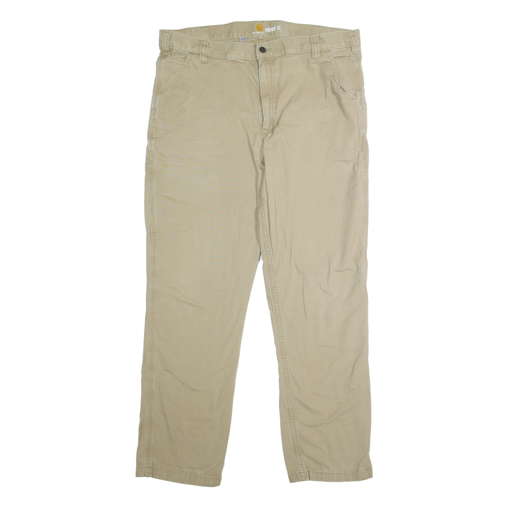 CARHARTT Mens Cotton Blend Beige Relaxed Straight Trousers W40 L34 Workwear Zip