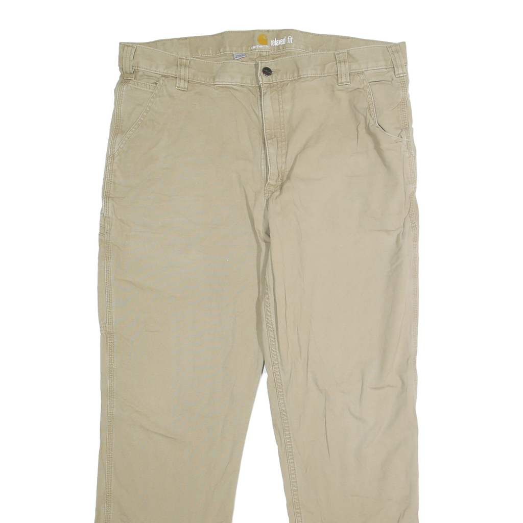 CARHARTT Mens Cotton Blend Beige Relaxed Straight Trousers W40 L34 Workwear Zip