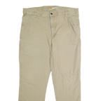CARHARTT Mens Cotton Blend Beige Relaxed Straight Trousers W40 L34 Workwear Zip