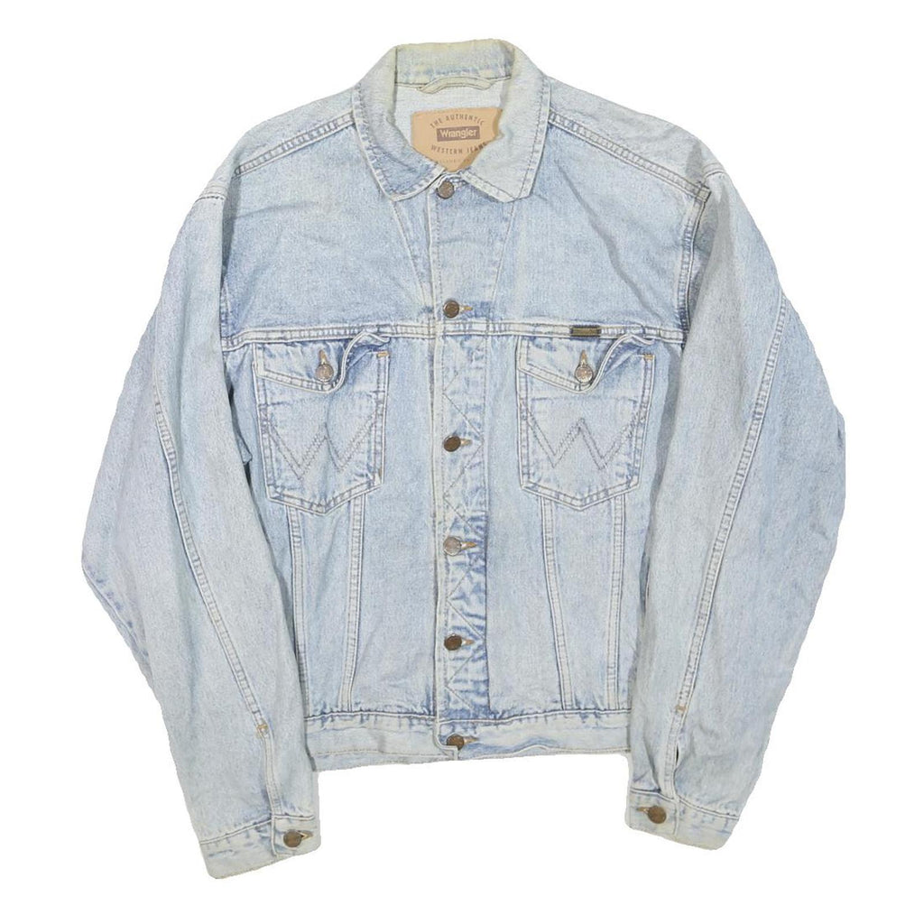WRANGLER Mens Blue Denim Jacket M Cotton Blend Button Front Classic Western