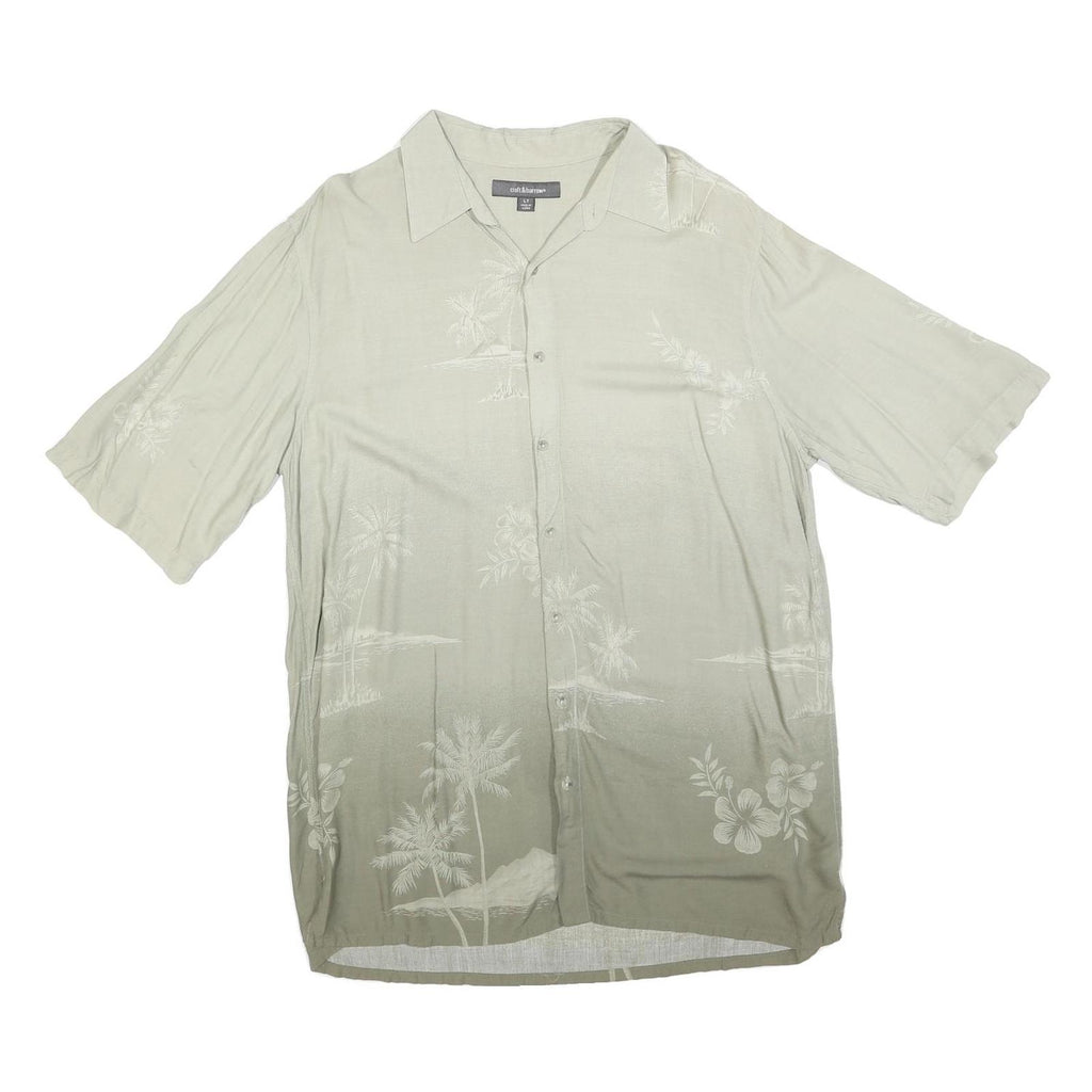 CROFT & BARROW Mens Beige Rayon L Tropical Print Short Sleeve Shirt