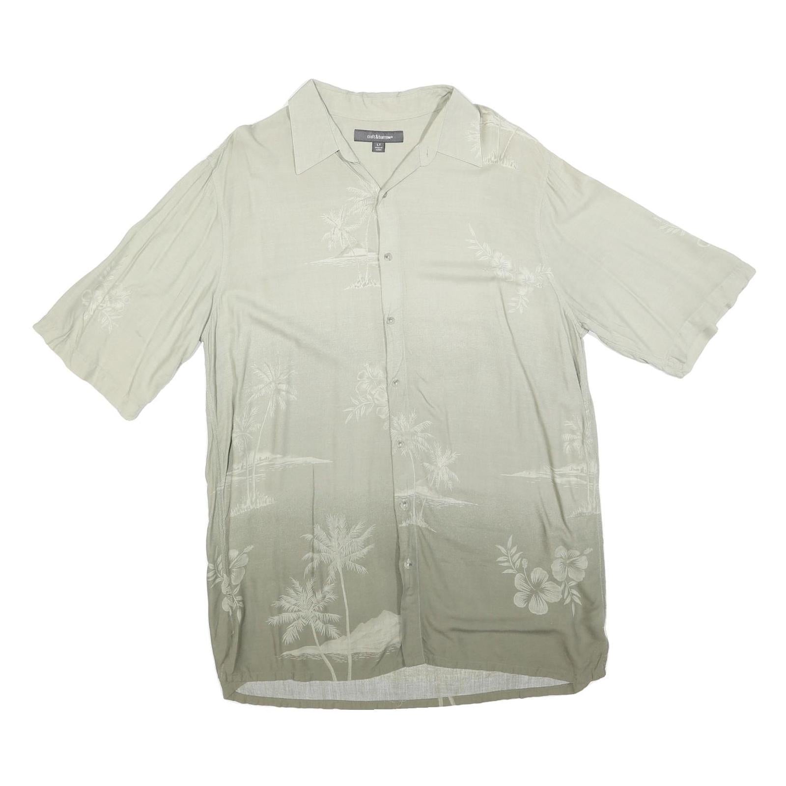 CROFT & BARROW Mens Beige Rayon L Tropical Print Short Sleeve Shirt