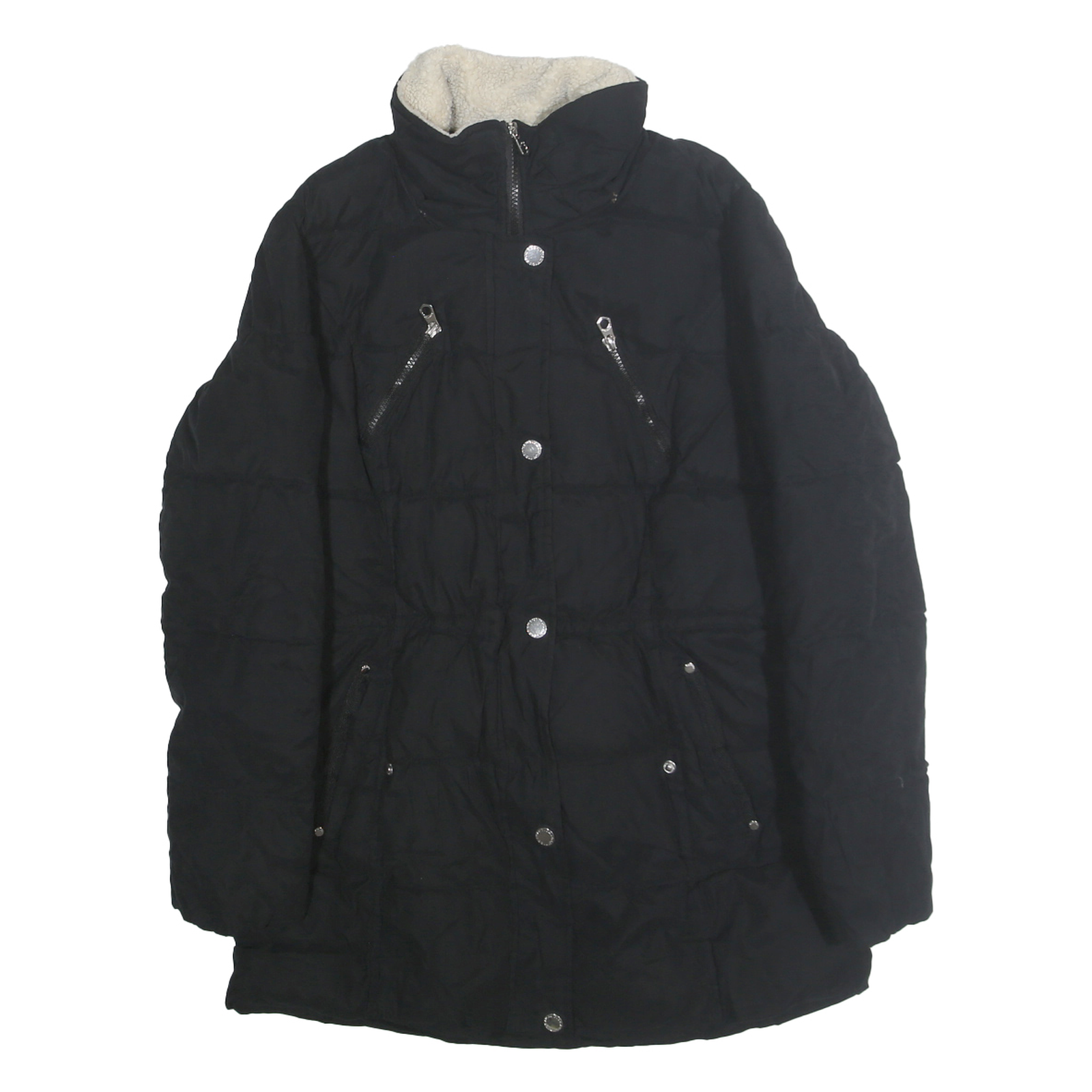NAUTICA Womens Black Quilted Jacket M Polyester Blend Zip Warm Casual Outerwear