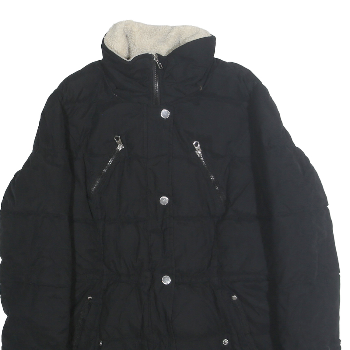 NAUTICA Womens Black Quilted Jacket M Polyester Blend Zip Warm Casual Outerwear