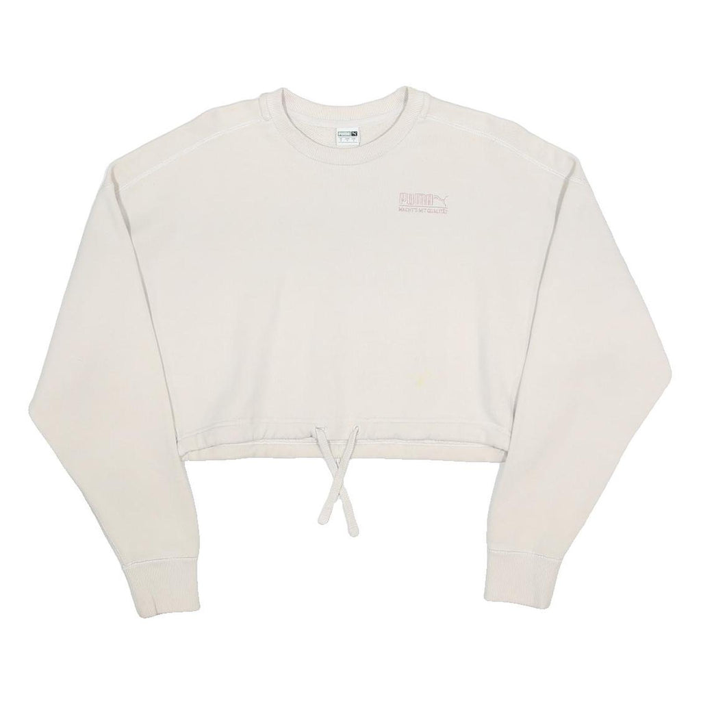 PUMA Womens Cream Cropped Sweatshirt S Cotton Blend Crew Neck Casual Style