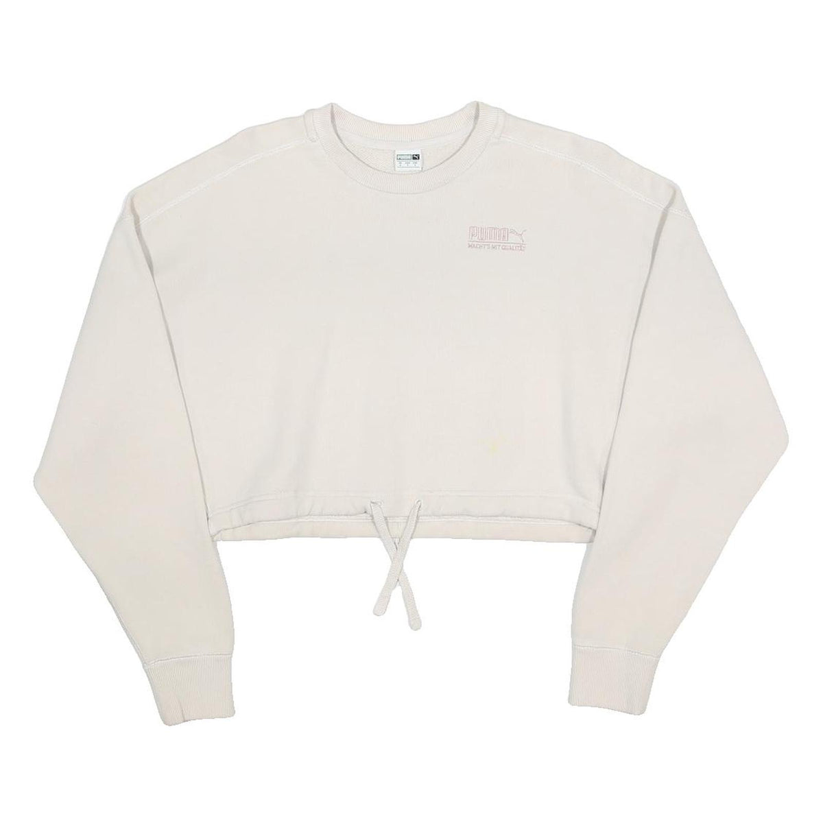 PUMA Womens Cream Cropped Sweatshirt S Cotton Blend Crew Neck Casual Style