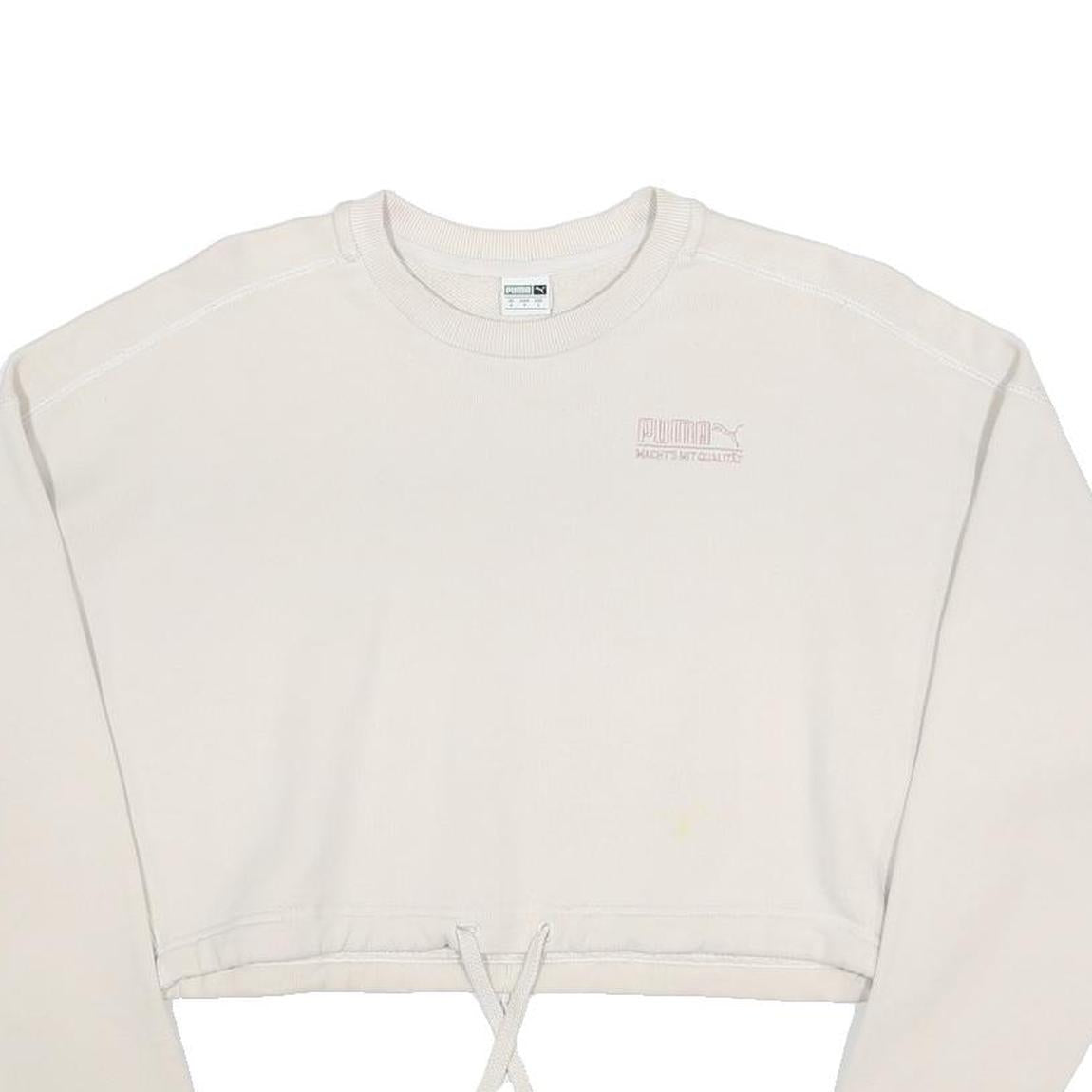 PUMA Womens Cream Cropped Sweatshirt S Cotton Blend Crew Neck Casual Style