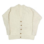 Womens Cream Coogie Style Jumper Cable Knit Button Neck Wool L Soft Knitwear