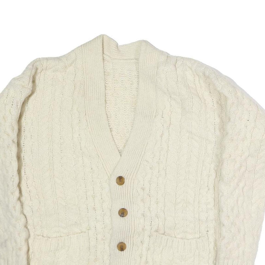 Womens Cream Coogie Style Jumper Cable Knit Button Neck Wool L Soft Knitwear