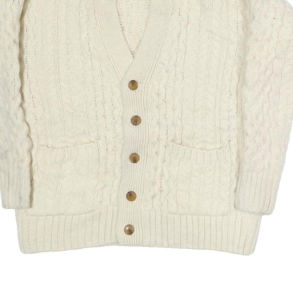 Womens Cream Coogie Style Jumper Cable Knit Button Neck Wool L Soft Knitwear