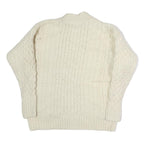 Womens Cream Coogie Style Jumper Cable Knit Button Neck Wool L Soft Knitwear