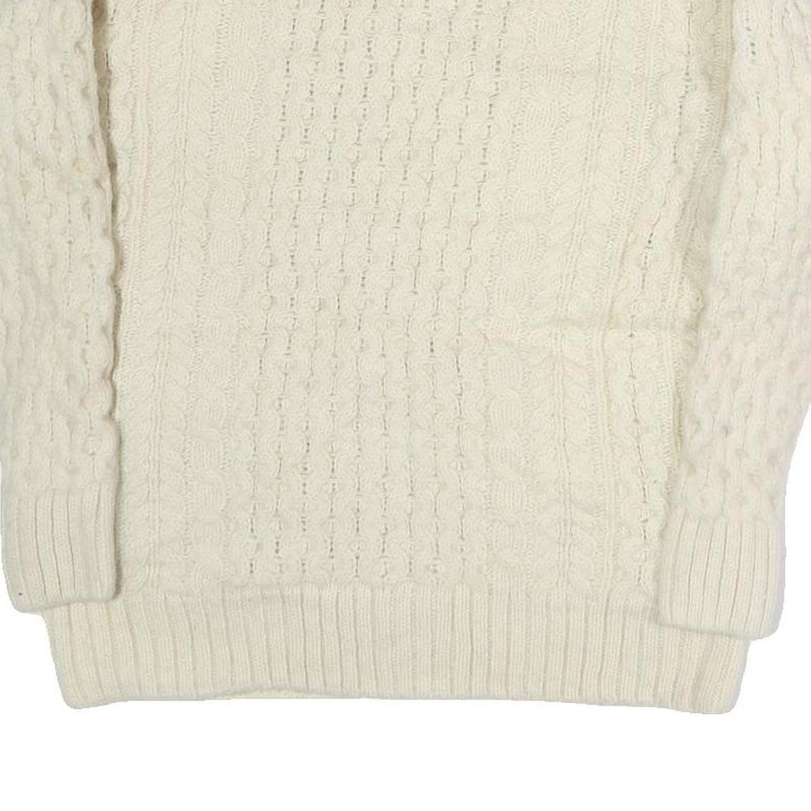 Womens Cream Coogie Style Jumper Cable Knit Button Neck Wool L Soft Knitwear