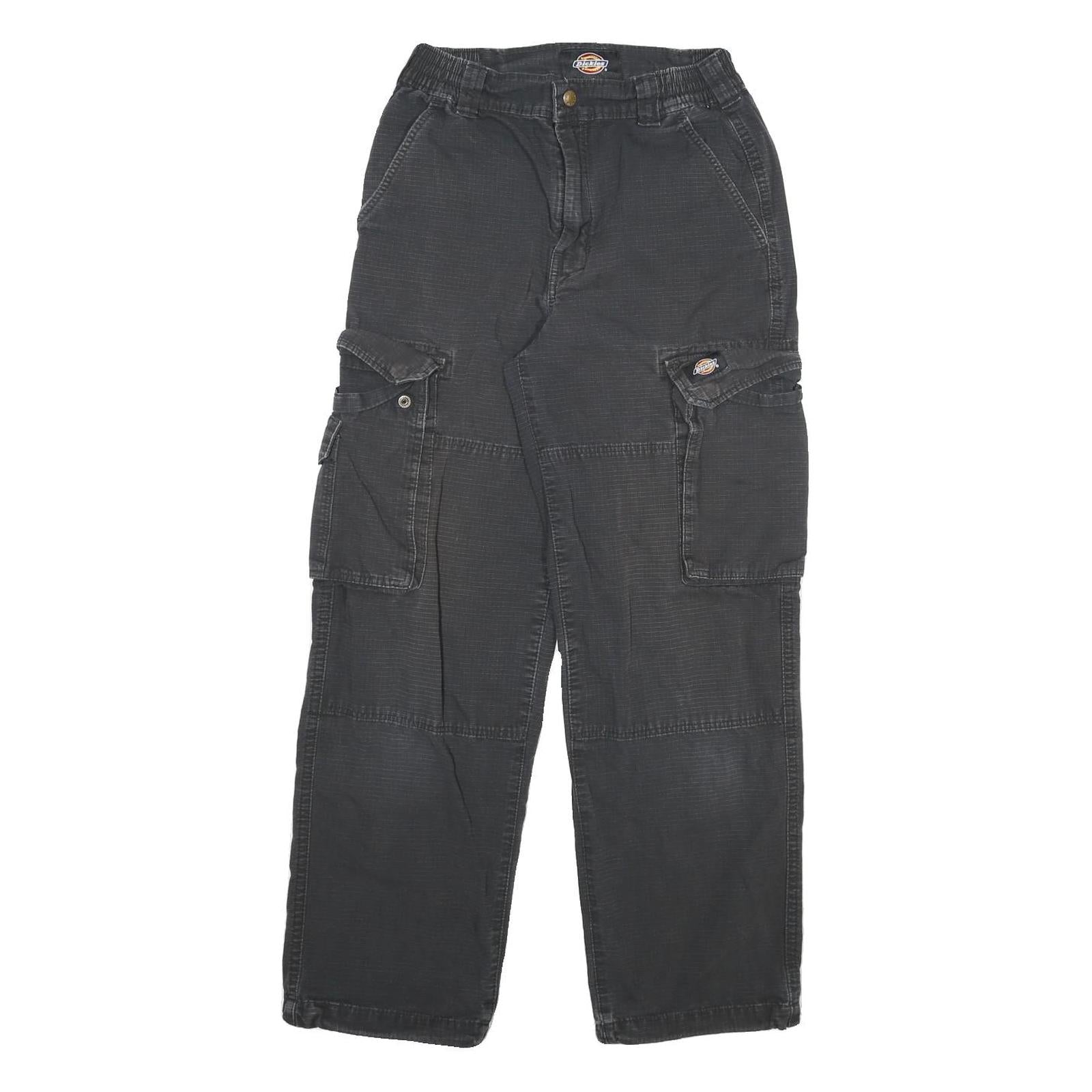 DICKIES Mens Cotton Blend Black Relaxed Cargo Trousers W24 L27 Workwear Zip