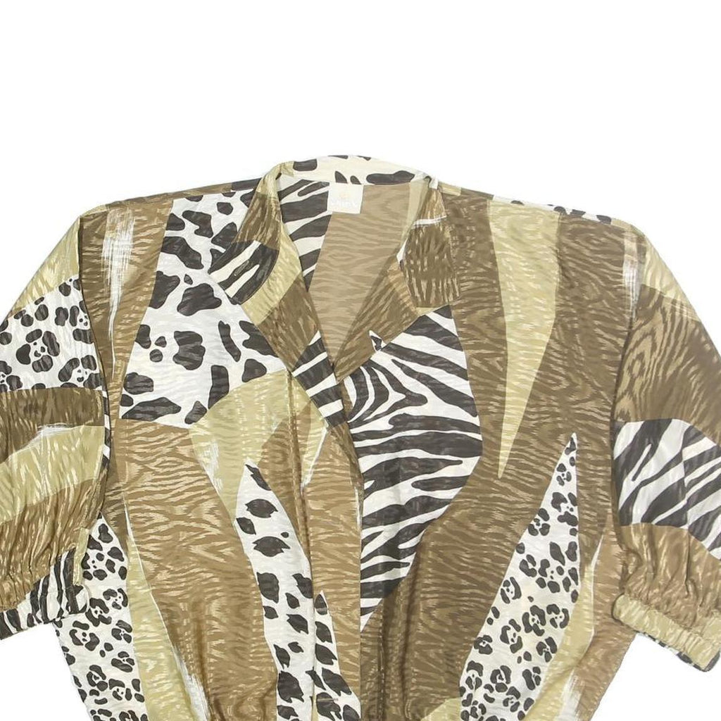 LADY K Womens Brown Animal Print Blouse Three Quarter Sleeve Collared M Relaxed