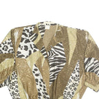 LADY K Womens Brown Animal Print Blouse Three Quarter Sleeve Collared M Relaxed