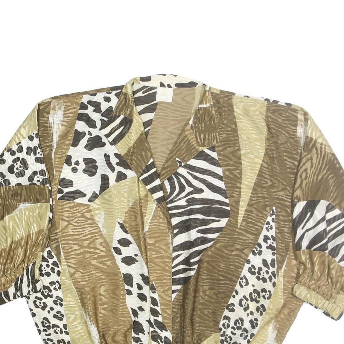 LADY K Womens Brown Animal Print Blouse Three Quarter Sleeve Collared M Relaxed