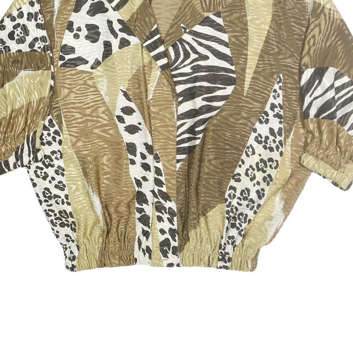LADY K Womens Brown Animal Print Blouse Three Quarter Sleeve Collared M Relaxed