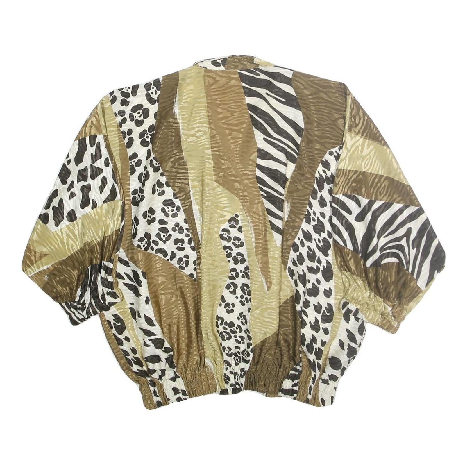 LADY K Womens Brown Animal Print Blouse Three Quarter Sleeve Collared M Relaxed