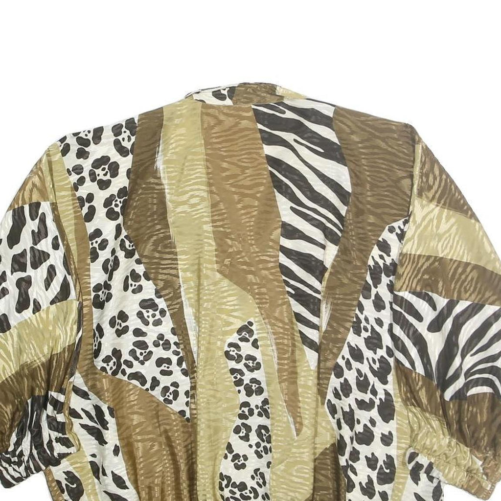 LADY K Womens Brown Animal Print Blouse Three Quarter Sleeve Collared M Relaxed