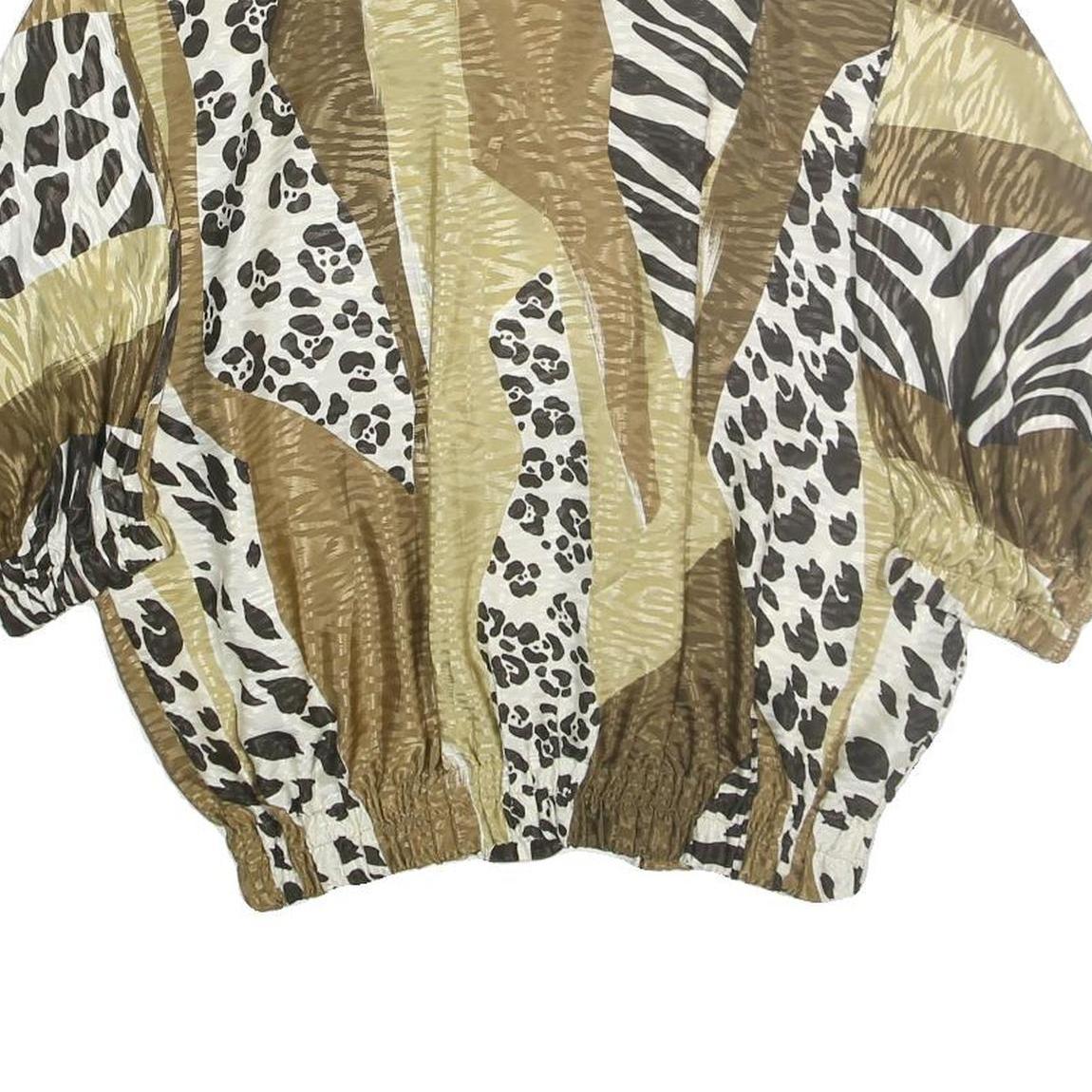LADY K Womens Brown Animal Print Blouse Three Quarter Sleeve Collared M Relaxed