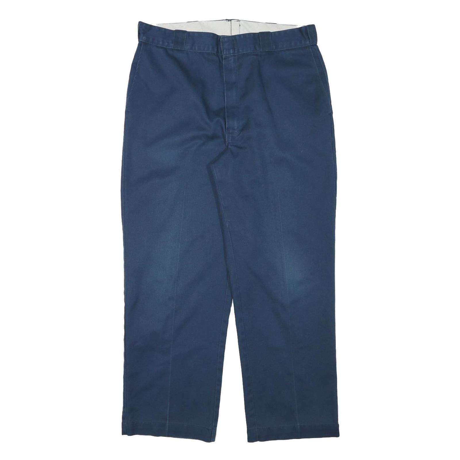 DICKIES Mens Cotton Blend Navy Blue Regular Fit Straight Leg Trousers W35 L28