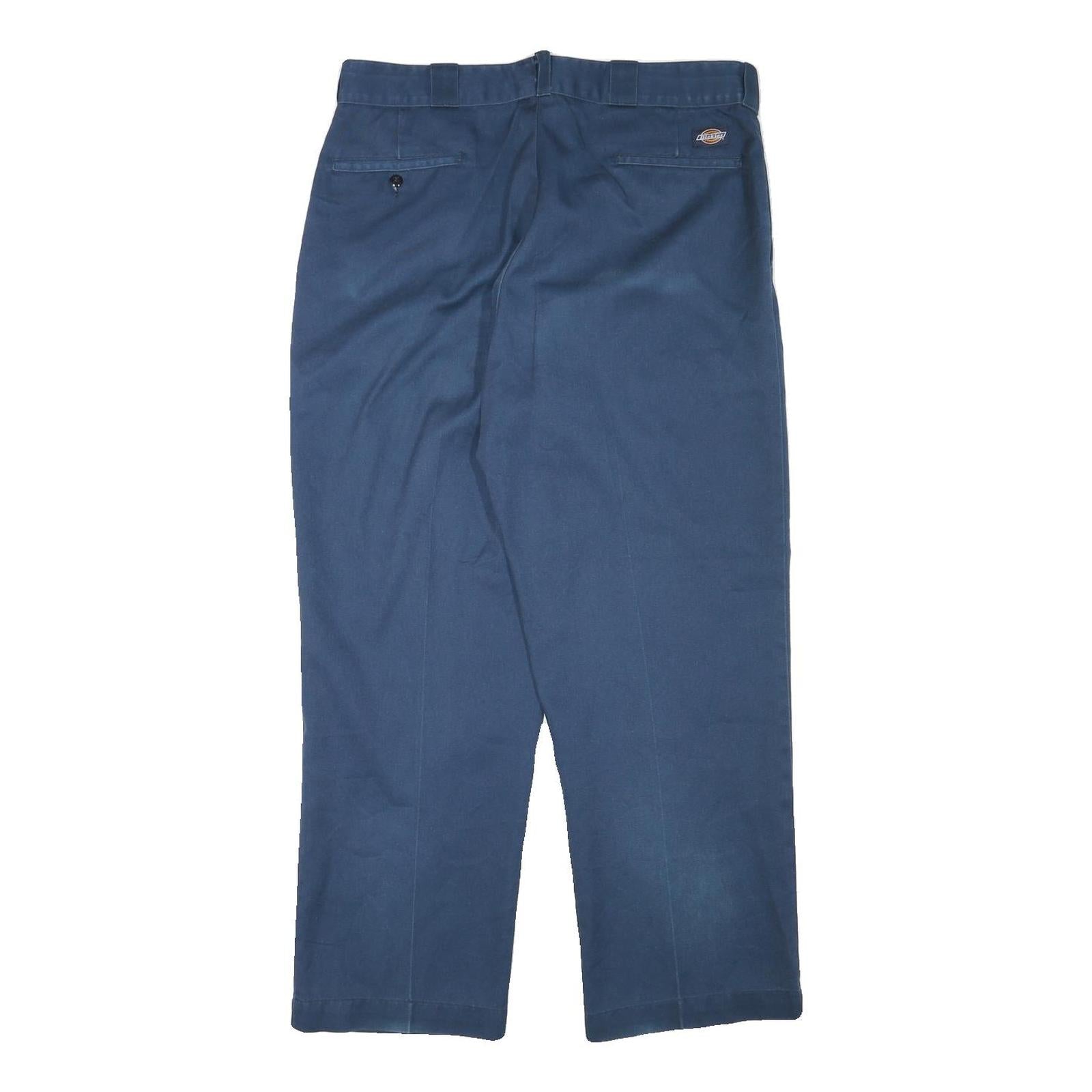 DICKIES Mens Cotton Blend Navy Blue Regular Fit Straight Leg Trousers W35 L28