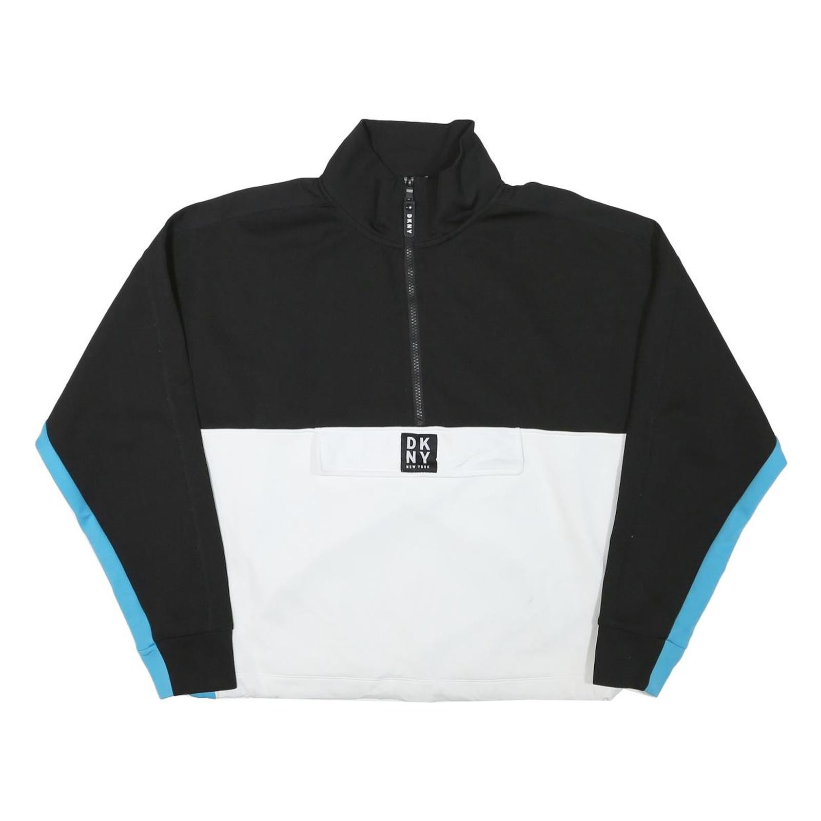 DKNY Womens Black & White Sweatshirt Collar L Zip Pullover Colourblock Long
