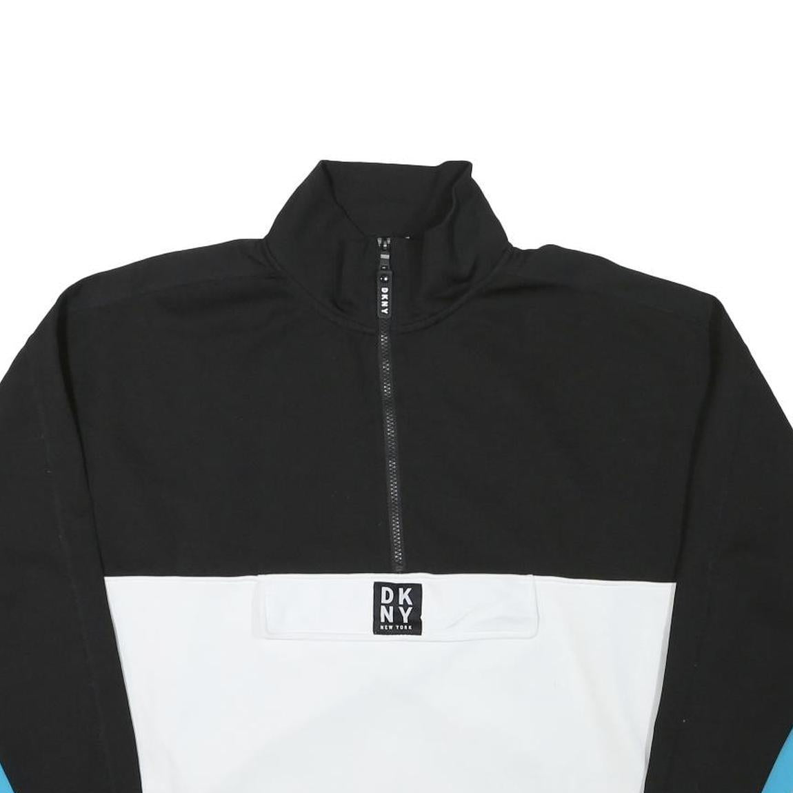DKNY Womens Black & White Sweatshirt Collar L Zip Pullover Colourblock Long