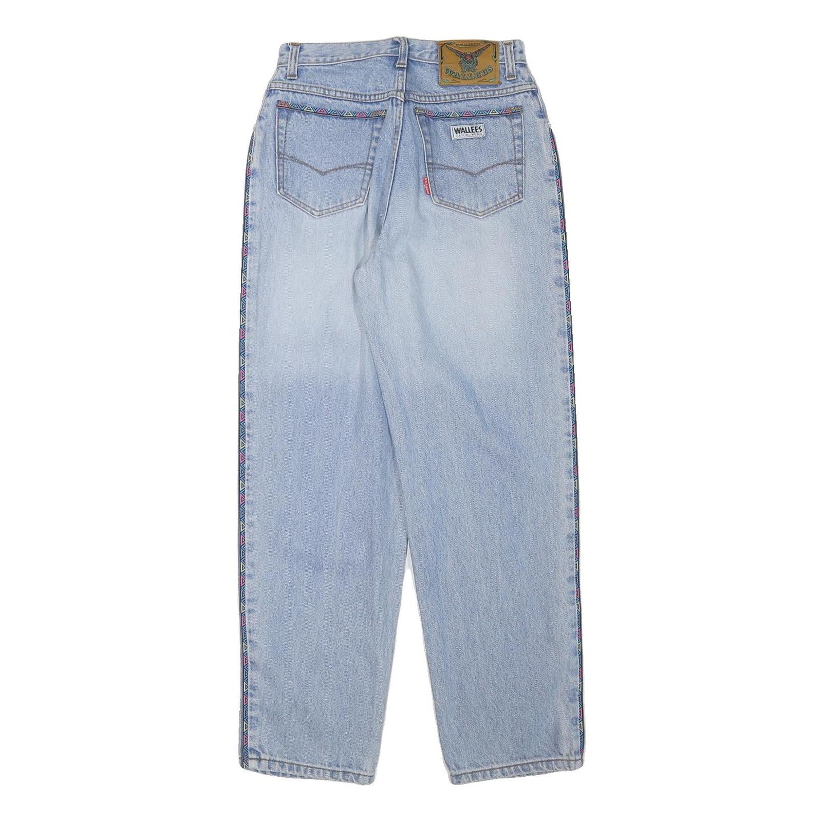 WALLEES Womens Relaxed Jeans Denim Light W26 L29 Aztec Trim Button Closure