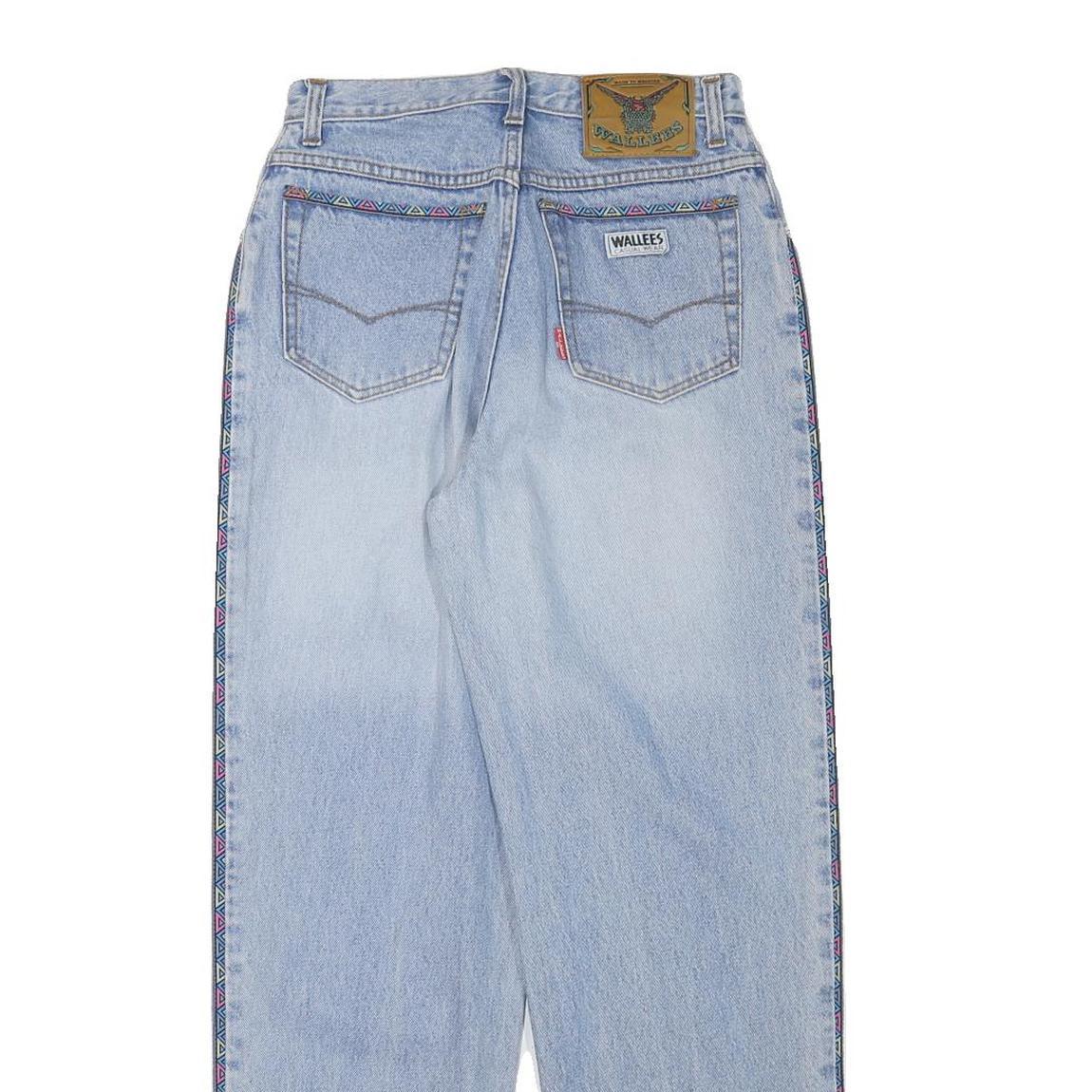 WALLEES Womens Relaxed Jeans Denim Light W26 L29 Aztec Trim Button Closure