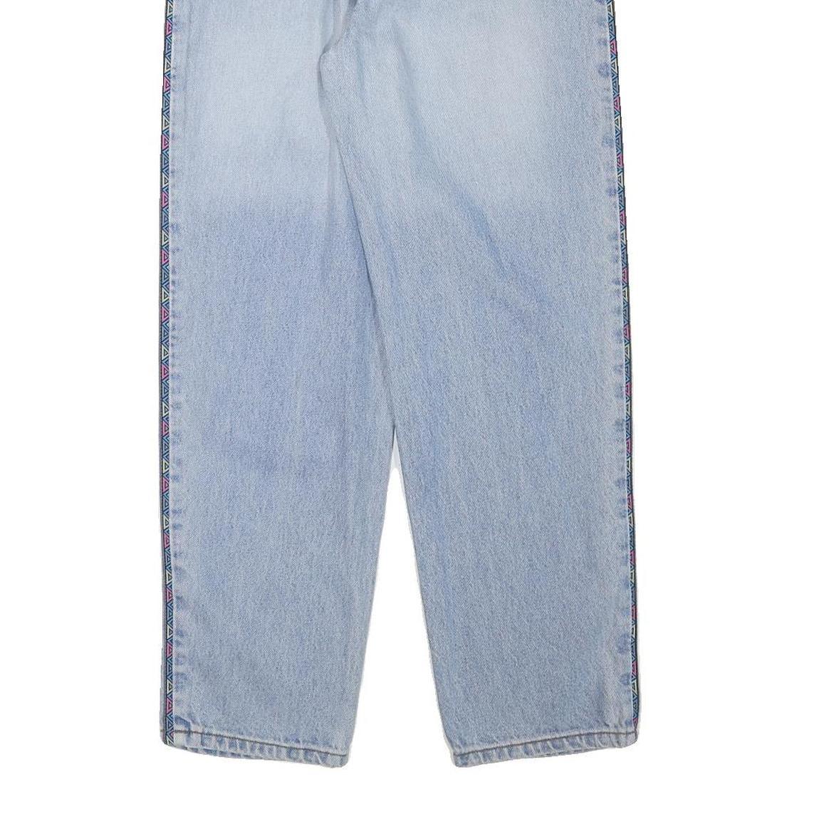 WALLEES Womens Relaxed Jeans Denim Light W26 L29 Aztec Trim Button Closure