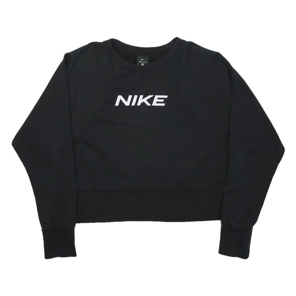 NIKE Womens Black Crop Crew Neck Sweatshirt M Cotton Blend Sportswear