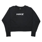 NIKE Womens Black Crop Crew Neck Sweatshirt M Cotton Blend Sportswear