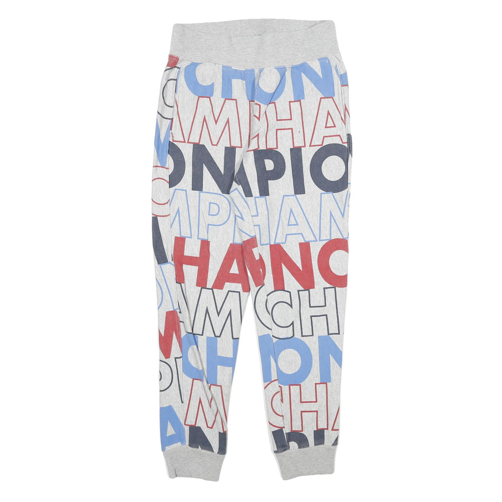 CHAMPION Mens Joggers Grey Blue & Red Cotton Blend M W28 L28 Printed Logo Casual
