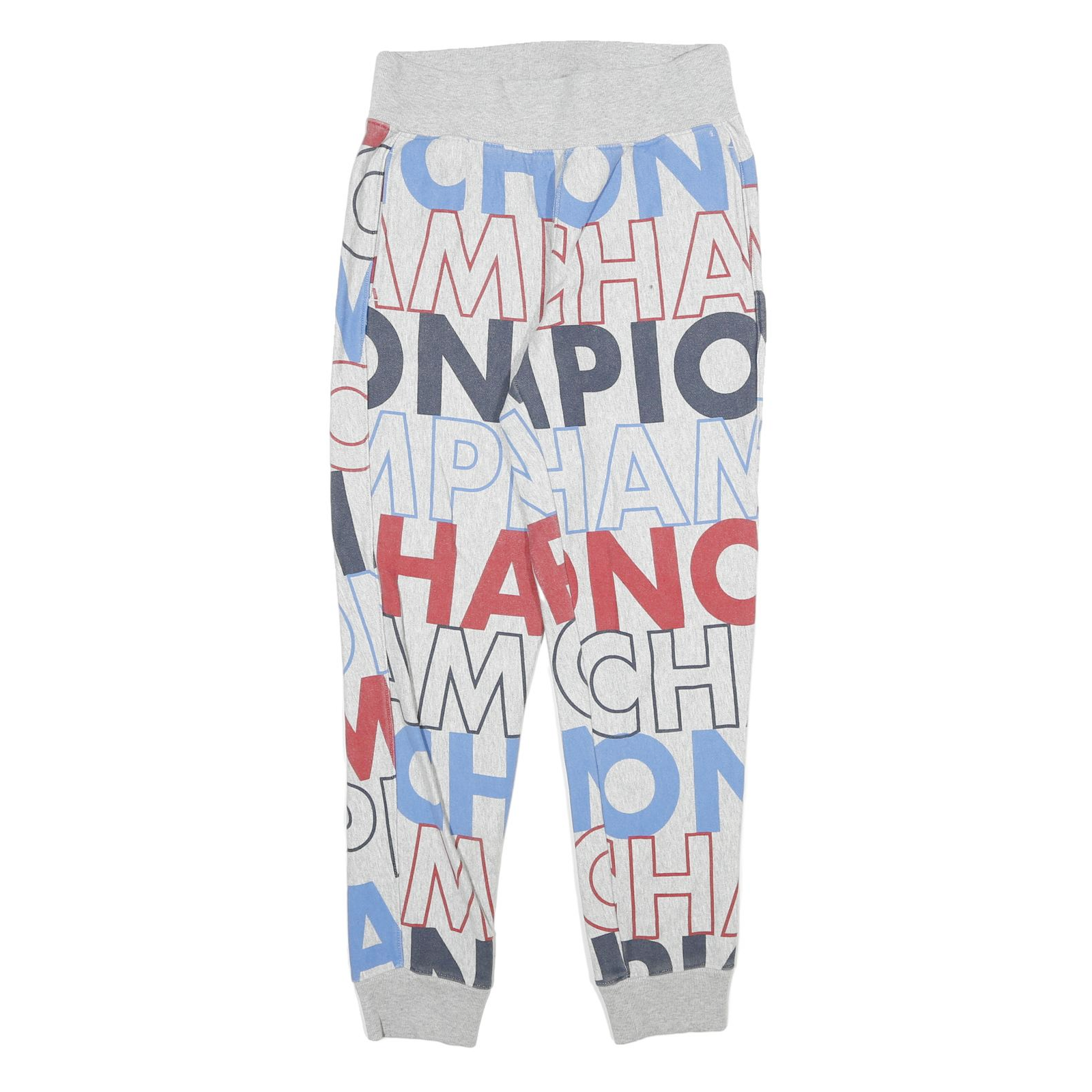 CHAMPION Mens Joggers Grey Blue & Red Cotton Blend M W28 L28 Printed Logo Casual