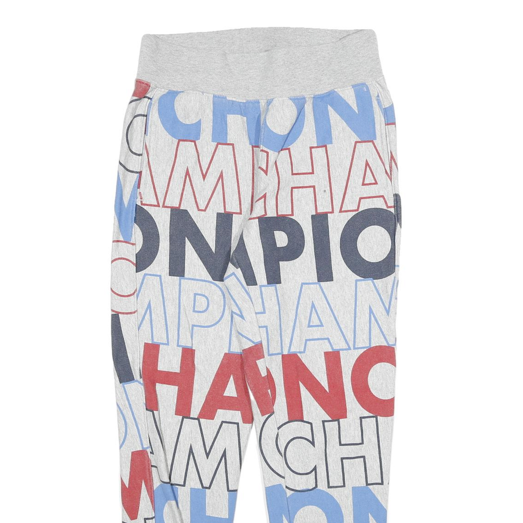 CHAMPION Mens Joggers Grey Blue & Red Cotton Blend M W28 L28 Printed Logo Casual