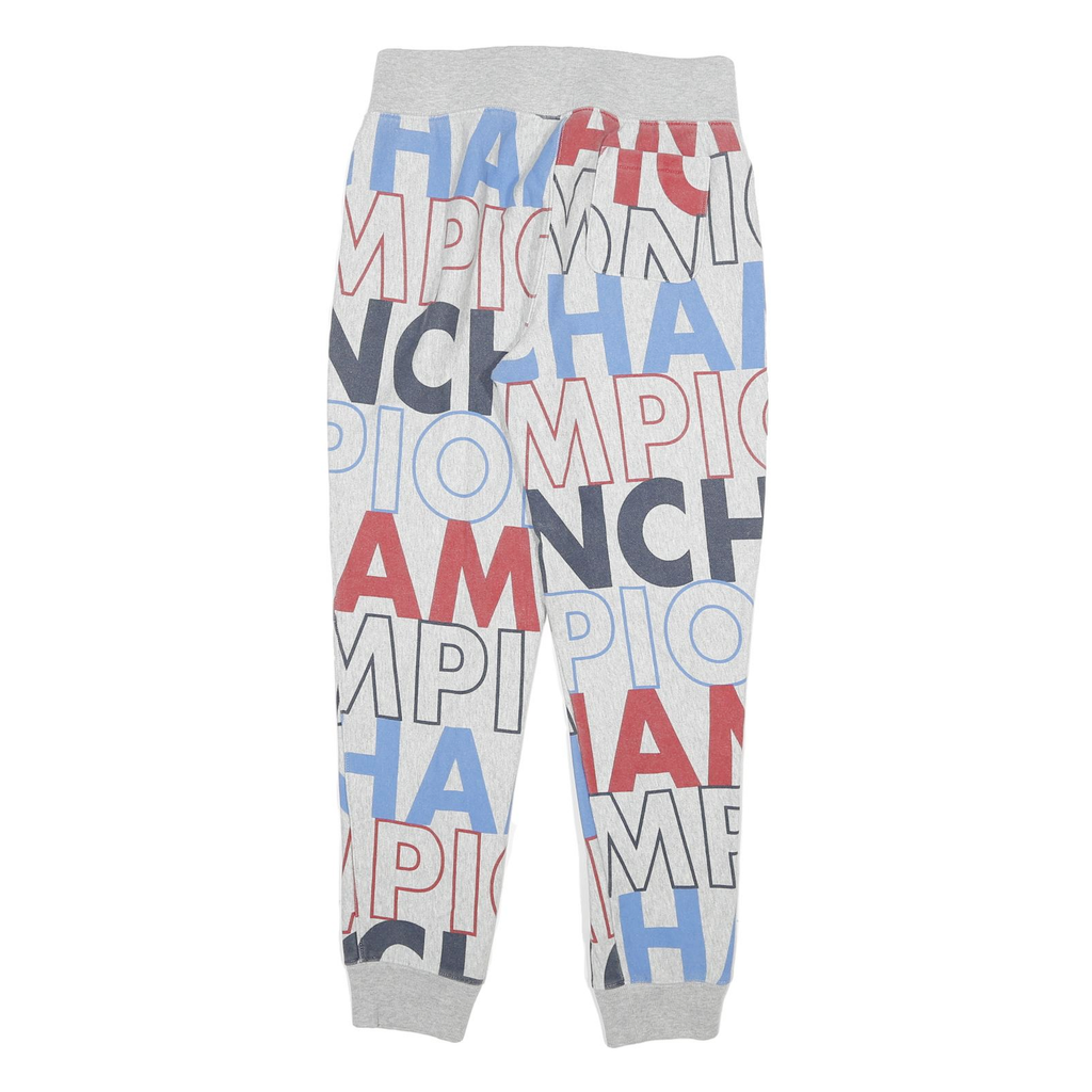 CHAMPION Mens Joggers Grey Blue & Red Cotton Blend M W28 L28 Printed Logo Casual