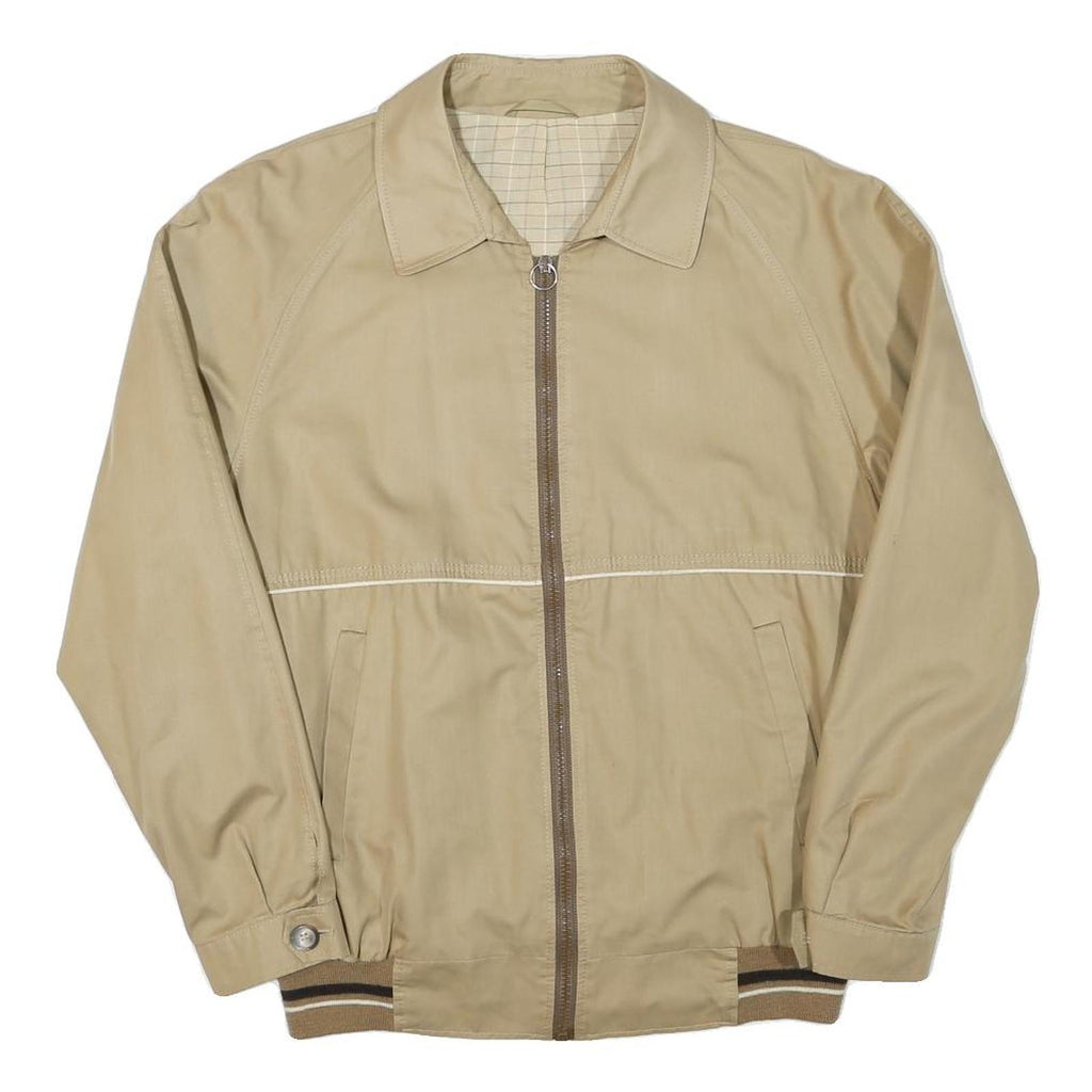 Mens Beige Cotton Blend Zip Jacket S Classic Casual Lightweight Plain