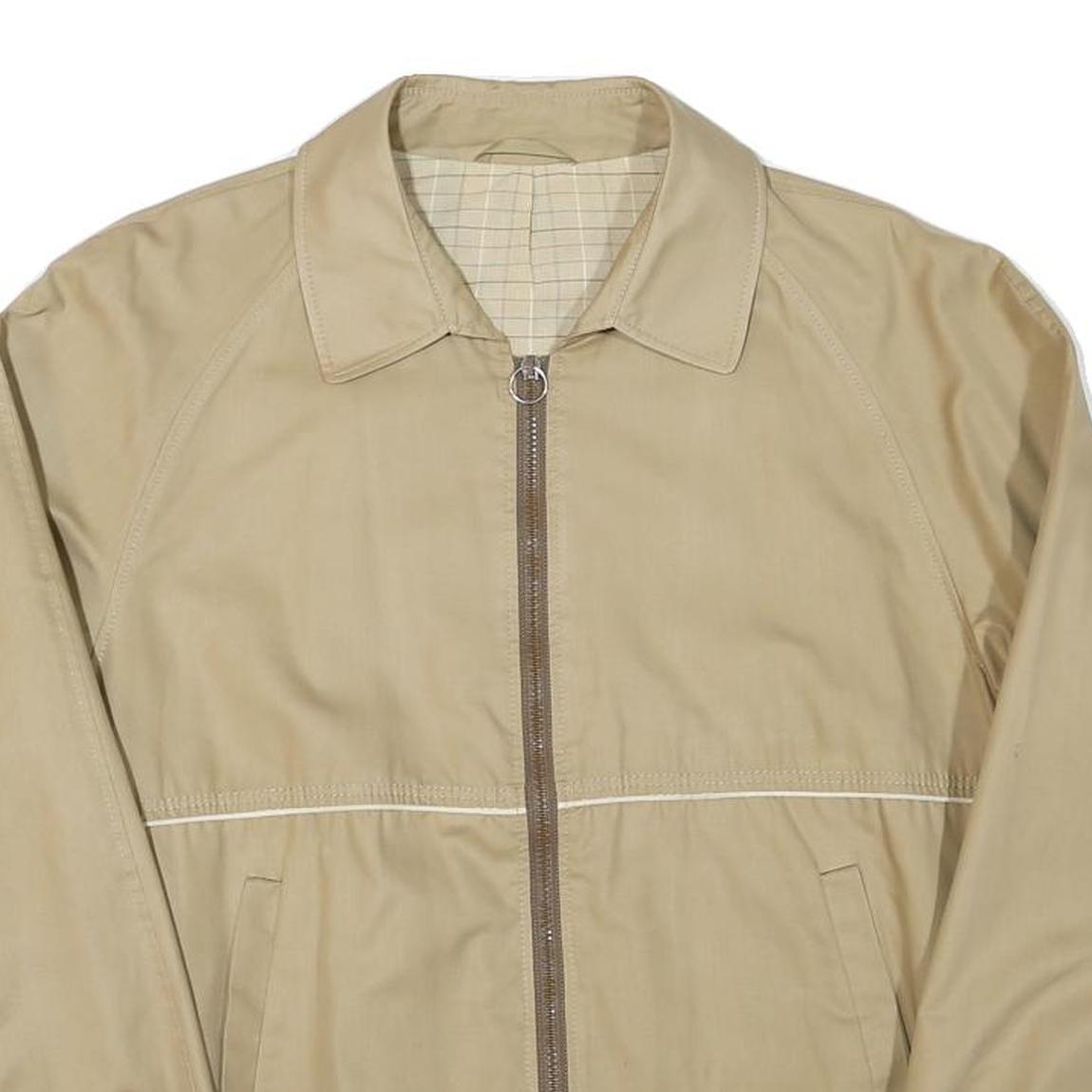 Mens Beige Cotton Blend Zip Jacket S Classic Casual Lightweight Plain