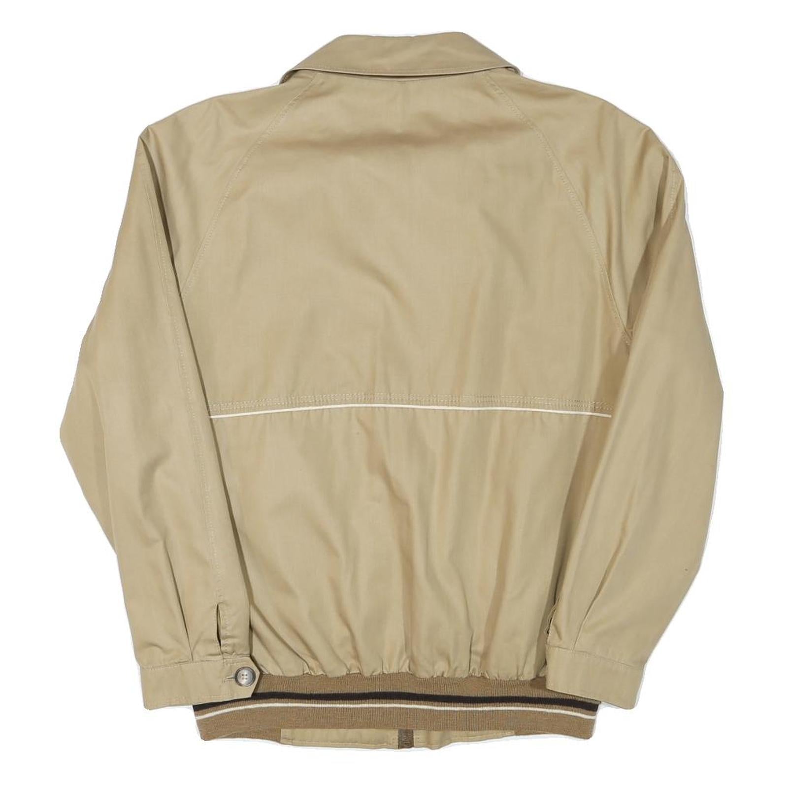 Mens Beige Cotton Blend Zip Jacket S Classic Casual Lightweight Plain