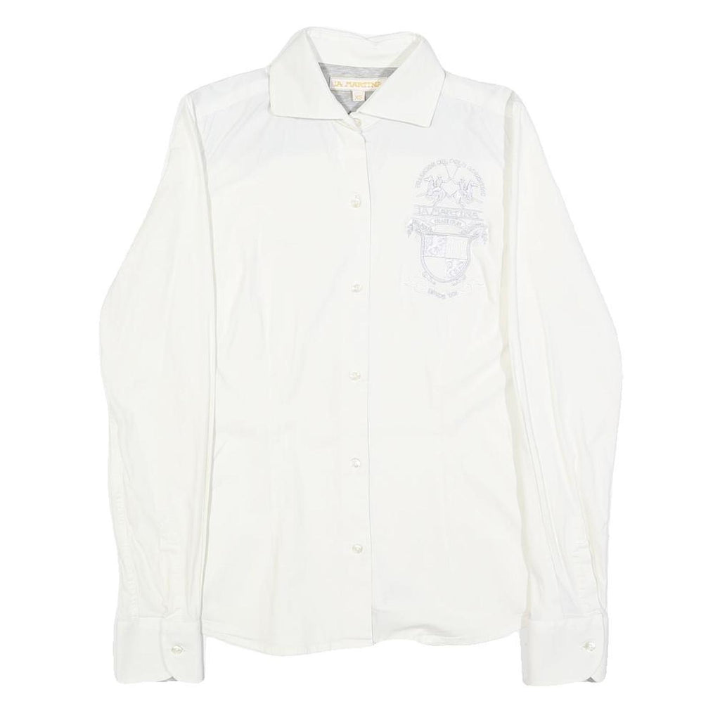 LA MARTINA Womens White Cotton Blend Shirt XS Embroidered Logo Button-Up