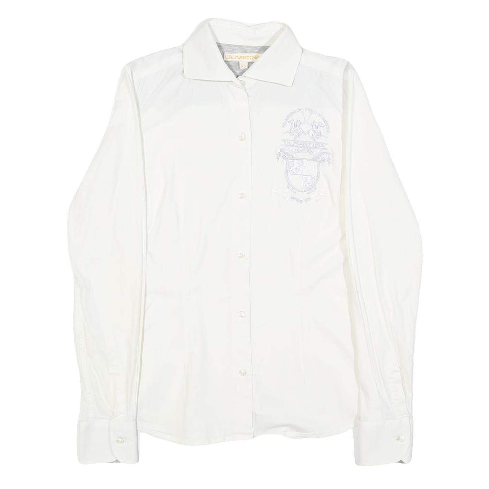 LA MARTINA Womens White Cotton Blend Shirt XS Embroidered Logo Button-Up